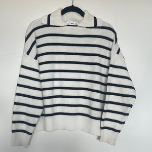 MANGO Striped Collared Knit Sweater